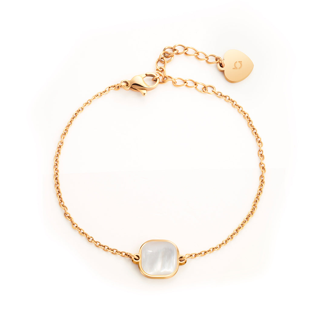 Elegant bracelet with natural mother-of-pearl, gold