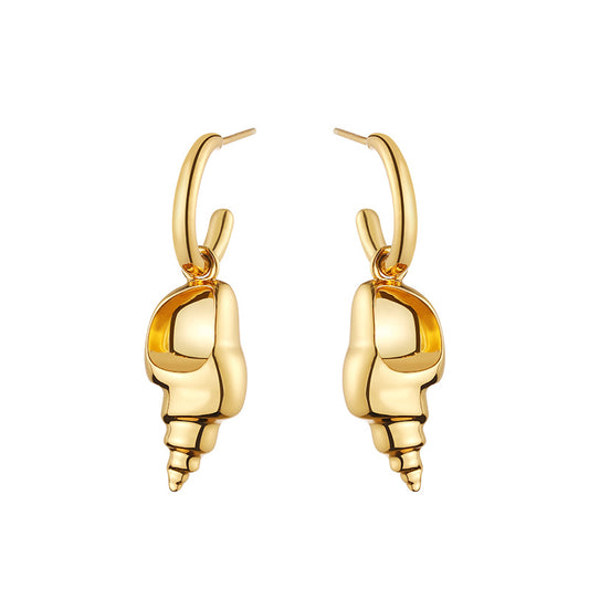 18K Gold Plated Drop Earrings with Small Conch Shape Design