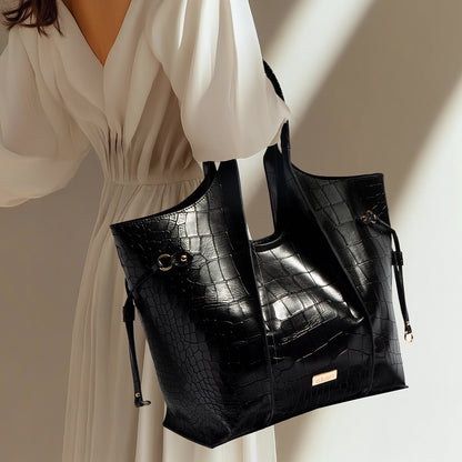 Regal Croco Black Tote Bag