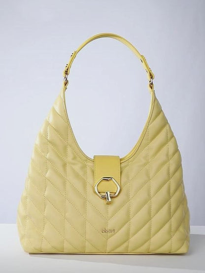 Aqua Yellow Quilted Hobo Bag